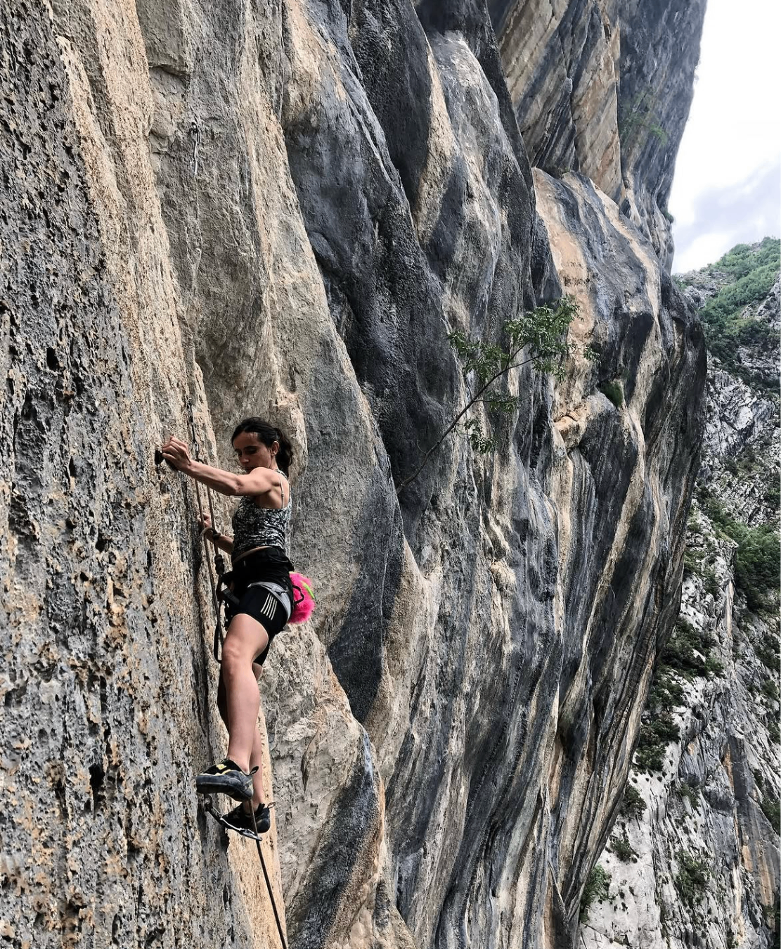 Rock climbing on a limestone wall